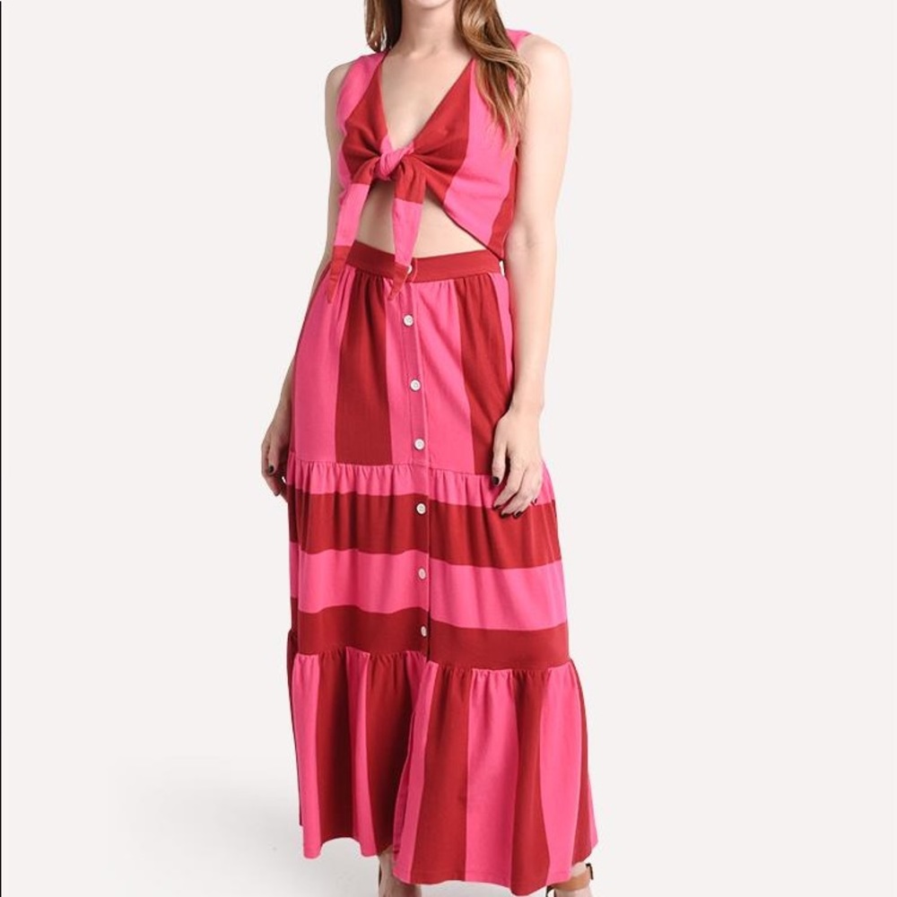 MDS STRIPES Claire tie top and skirt set